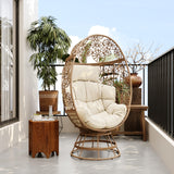 Merax Outdoor Patio Wicker Swivel Egg Chair with Beige Cushion, Outdoor Rattan Basket Egg Chair for Garden, Lawn, Bedroom, Brown+Beige Merax