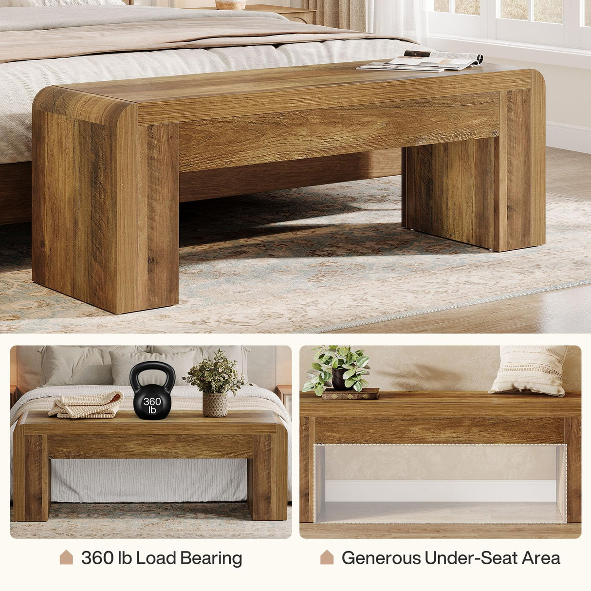 Tribesigns Entry Bench, 48" Thickened Rustic Farmhouse Bench for Bedroom End of Bed with 5.9" Solid Legs, Small Indoor Wooden Bench for Entryway, Dining Table, End of Bed, Rustic Brown Tribesigns