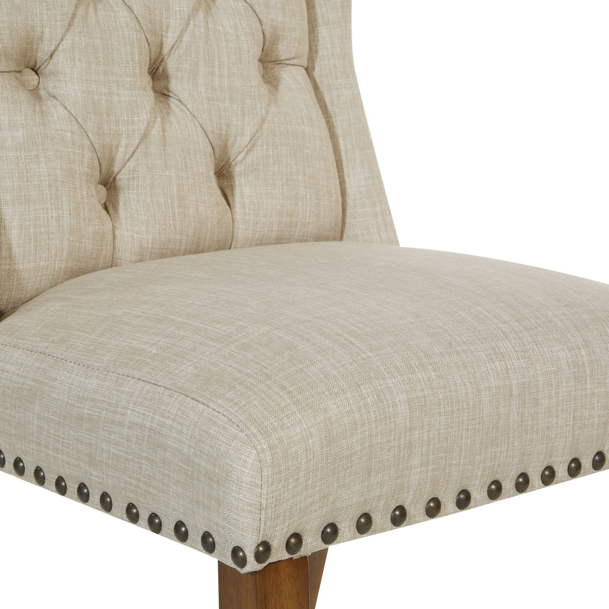 OSP Home Furnishings Jessica Button Tufted Wingback Upholstered Dining Chair with Wood Legs, Linen Fabric, 22.5” W x 26.25” D x 42.75” H OSP Home Furnishings