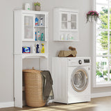 Spirich Over The Toilet Storage Cabinet, Above Toilet Storage Shelf with Glass Doors, Behind Toilet Bathroom Organizer, White Spirich