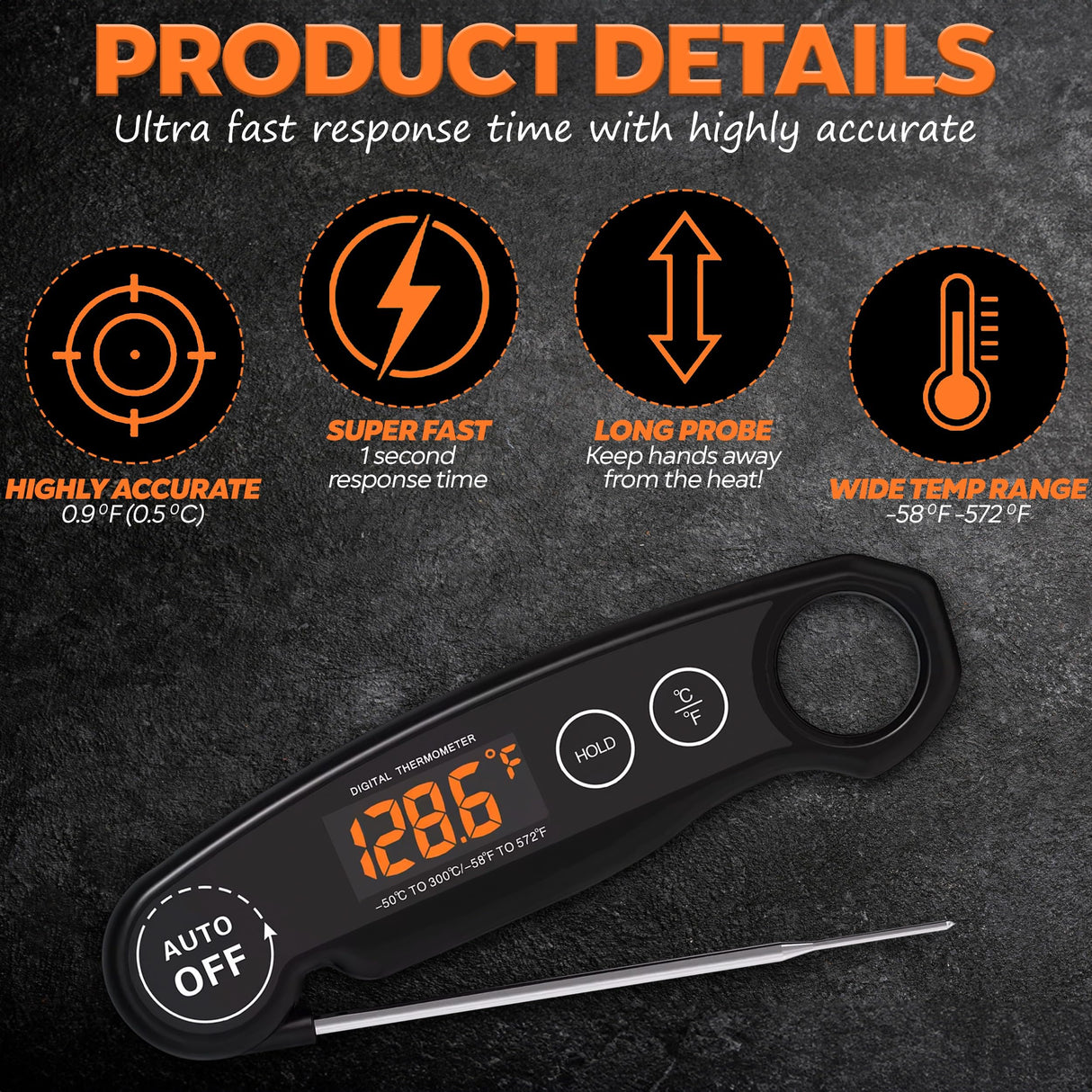 1 Second Instant Read Food Thermometer Rechargeable Meat Thermometer Digital Kitchen Thermometer for Cooking, Grill Thermometer, BBQ Thermometer Waterproof Famoos