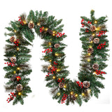9FT Christmas Garland Decoration ，Battery Operated Lighted Garland with Pine Cones Red Berries Lush Branches，50 LED Lights 8 Modes，Christmas Decorations JGIRL