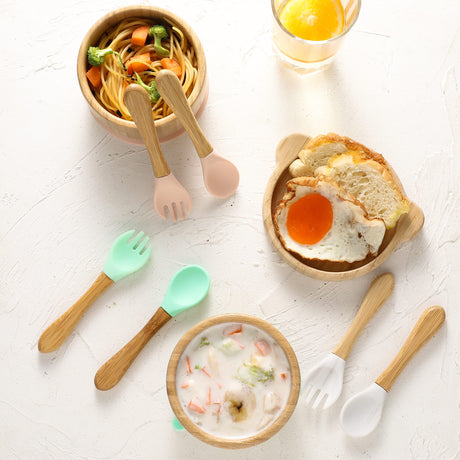 Baby Bowls with Lid,HBM Bamboo Suction Bowls for Baby and Spoon Set,3PC Feeding Supplies Set for Infant, Toddlers,Detachable Silicone Suction Stay Put Base for Wooden Bowl （Marble） HI BABY MONMENT