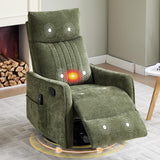 Manual Swivel Rocker Recliner Chair for Adults, Overstuffed Glider Chair for Nursery with Massage and Heat, Living Room Reclining Chair, Fabric Green Luxlen
