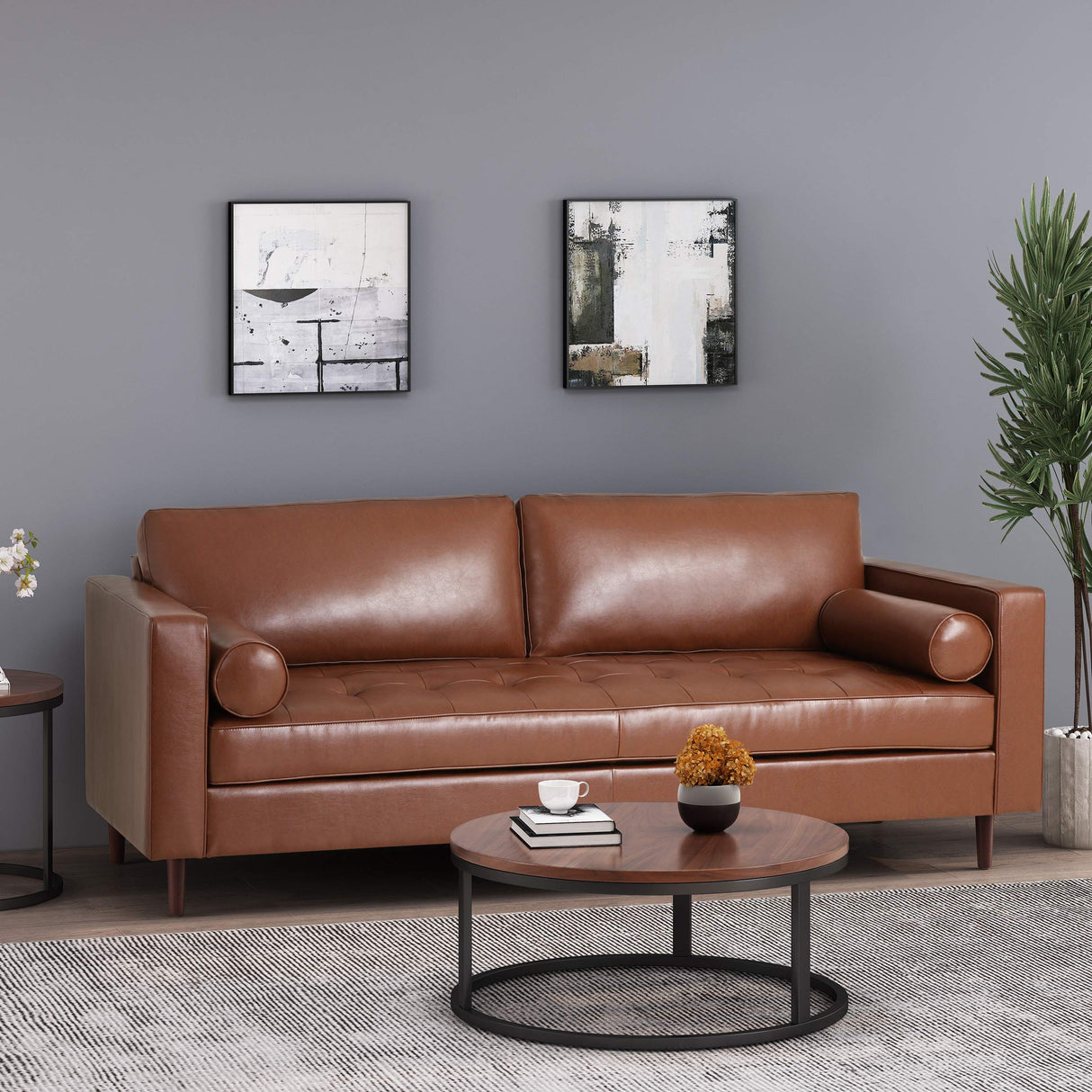 Christopher Knight Home Malinta Sofas, Cognac Brown + Espresso Christopher Knight Home