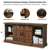 OKD 70" Fireplace TV Stand for 75 80 Inch TV, Farmhouse Highboy Entertainment Center with 30" Electric Fireplace &Sliding Barn Doors, 32" Tall Media Console Cabinet for Living Room, Reclaimed Barnwood OKD