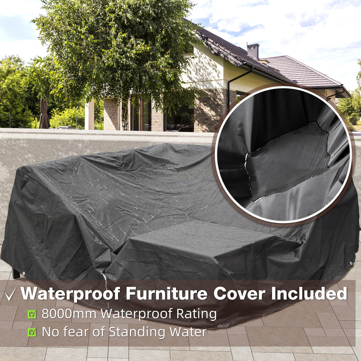 COMLAX FIELD Patio Furniture Set, 6 Pieces Outdoor Couch Sectional, L Shaped Patio Sofa, Metal Patio Couch Sectional with Side Table, Outdoor Seating Conversation Set, Beige COMLAX FIELD