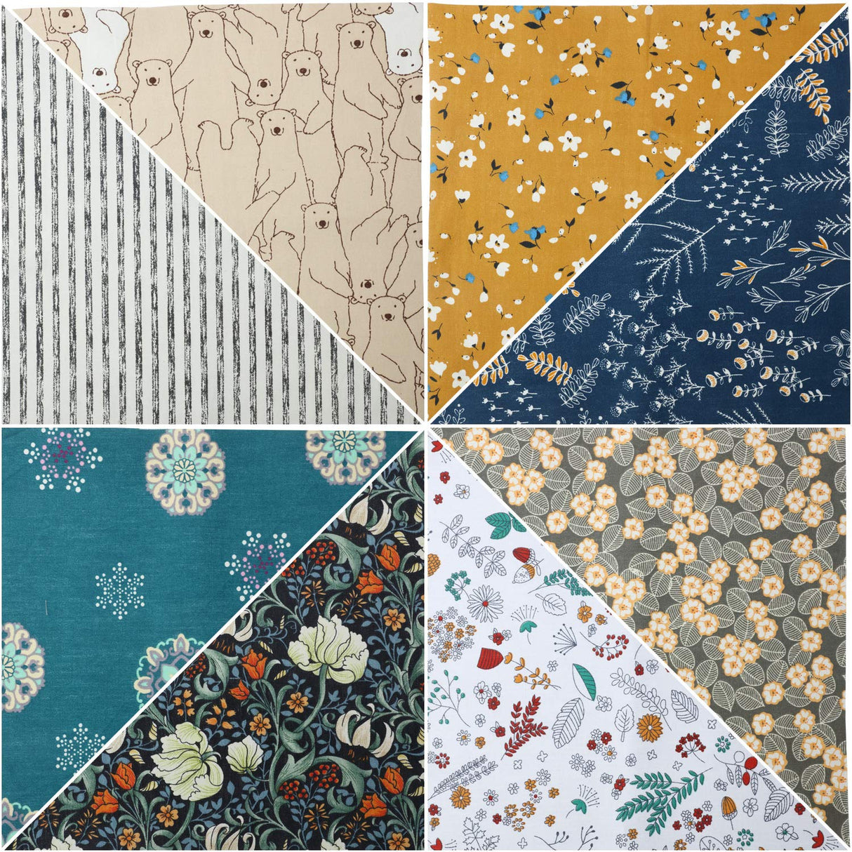 30 Pieces 10 x 10 Inches Fabric Printed Bundle Squares Floral Fabric Patchwork Sewing Quilting Bundles Assorted Pattern Cloth for DIY Scrapbook Craft Making Tatuo