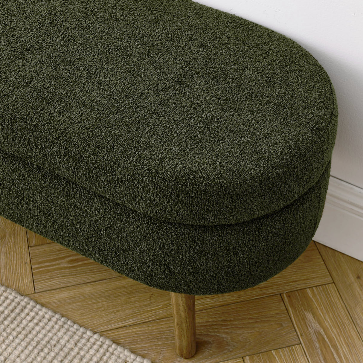 ECLYL Oval Storage Bench 43.5" Linen Fabric Upholstered Entryway Bench with Solid Wood Legs Ottoman Bench Indoor Bench for Living Room/Bedroom/End of Bed/Entryway (Dark Green) ECLYL