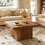TRIBEWOOD Wood Coffee Table for Living Room, 35.43" Mid Century Modern Square Center Cocktail Table, Farmhouse Accent Tea Cocktail Furniture for Small Space, Office, Rustic Brown TRIBEWOOD