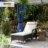 Outsunny Wicker Outdoor Chaise Lounge, 5-Level Adjustable Backrest PE Rattan Pool Lounge Chair with Wheels, Cushion & Headrest, Mixed Brown and Cream White Outsunny