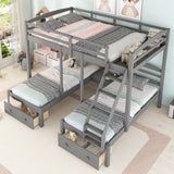 Harper & Bright Designs Triple Bunk Beds with Drawers and Guardrails,Full Over Twin & Twin Bunk Bed with Storage, Wooden Triple Bunk for Kids, Teens,Girls Boys (Gray with Drawers) Harper & Bright Designs