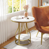 Tribesigns Round Side Table White Gold End Table Set of 2, 2-Tier End Table Modern Bedside Table Small Side Table with Storage Sofa Side Table with Metal Frame for Living Room Tribesigns