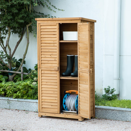 TAKUKA Outdoor Storage Cabinet with 3 Shelves, Wooden Garden Shed with Double Doors& Waterproof Roof, Outside Utility Tall Tool Organizer for Garden Farm Backyard TAKUKA