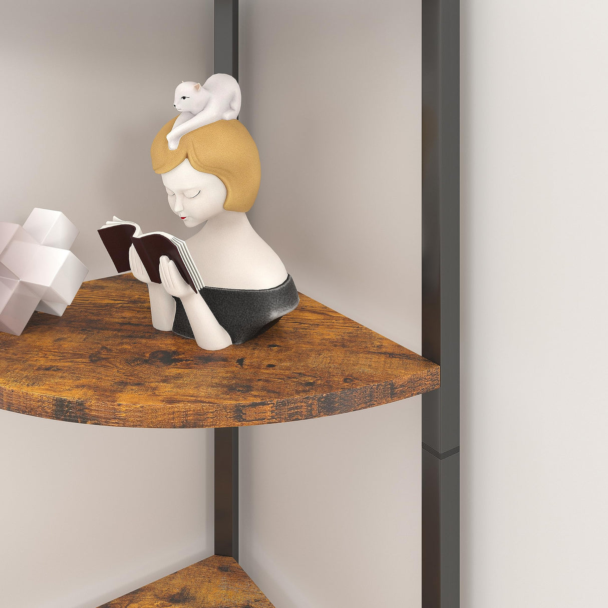 IRCPEN 6 Tier Corner Shelf, Industrial 63.1" Tall Ladder Corner Storage Shelf with Adjustable Feet,Rustic Display Rack Multipurpose Bookshelf Bookcase,Plant Stand for Living Room, Bedroom (Brown) IRCPEN