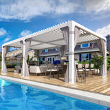 YOLENY Louvered Pergola 10x20, Aluminum Gazebo with Adjustable Waterproof Roof, Curtains and Netting Included, Deck and Backyard, White YOLENY