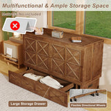 Keloyid Solid Wood Murphy Bed Cabinet：Queen Size Murphy Bed with USB Charging Station and Large Storage Drawer for Home，Optimize Sleeping Space（Mattress Not Included） Khaki-23 Keloyid