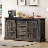 DWVO Farmhouse Sideboard Buffet Cabinet with Storage, Large Kitchen Storage Cabinet w/Sliding Barn Doors and Drawers for Dining Room, Living Rool, Dark Rustic Oak DWVO
