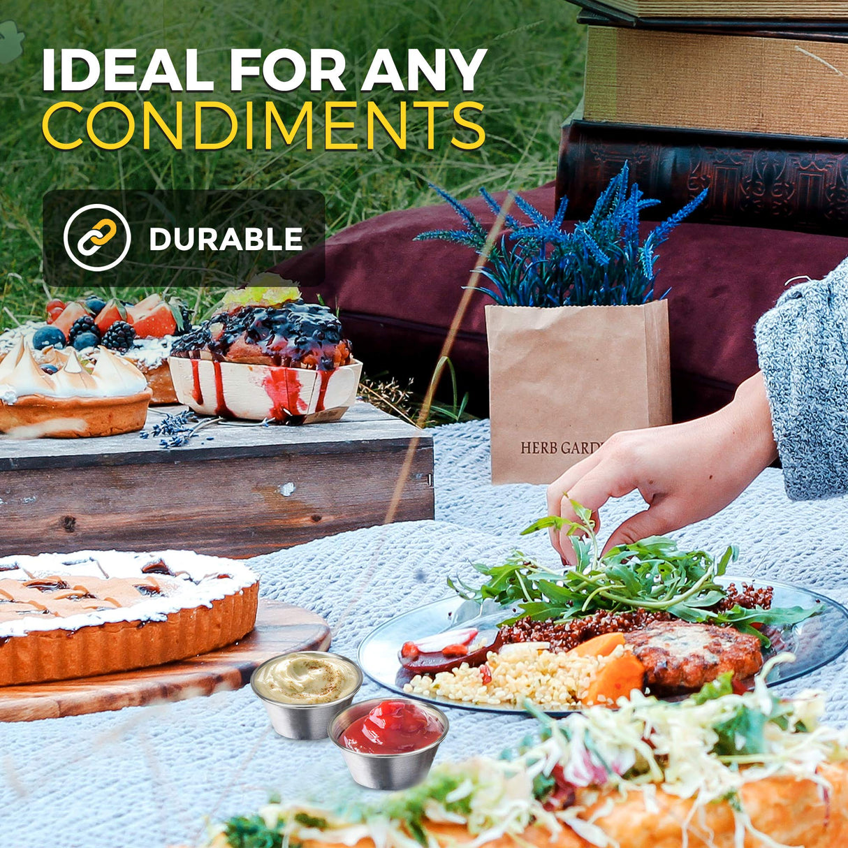 Fit Meal Prep [24 Pack] 1.5 oz Stainless Steel Dipping Sauce Cups, Reusable Metal Ramekins, Commercial Grade Condiment Bowls, Individual Portion Cups, Small Round Au Jus Cup for Home, Restaurant Fit Meal Prep