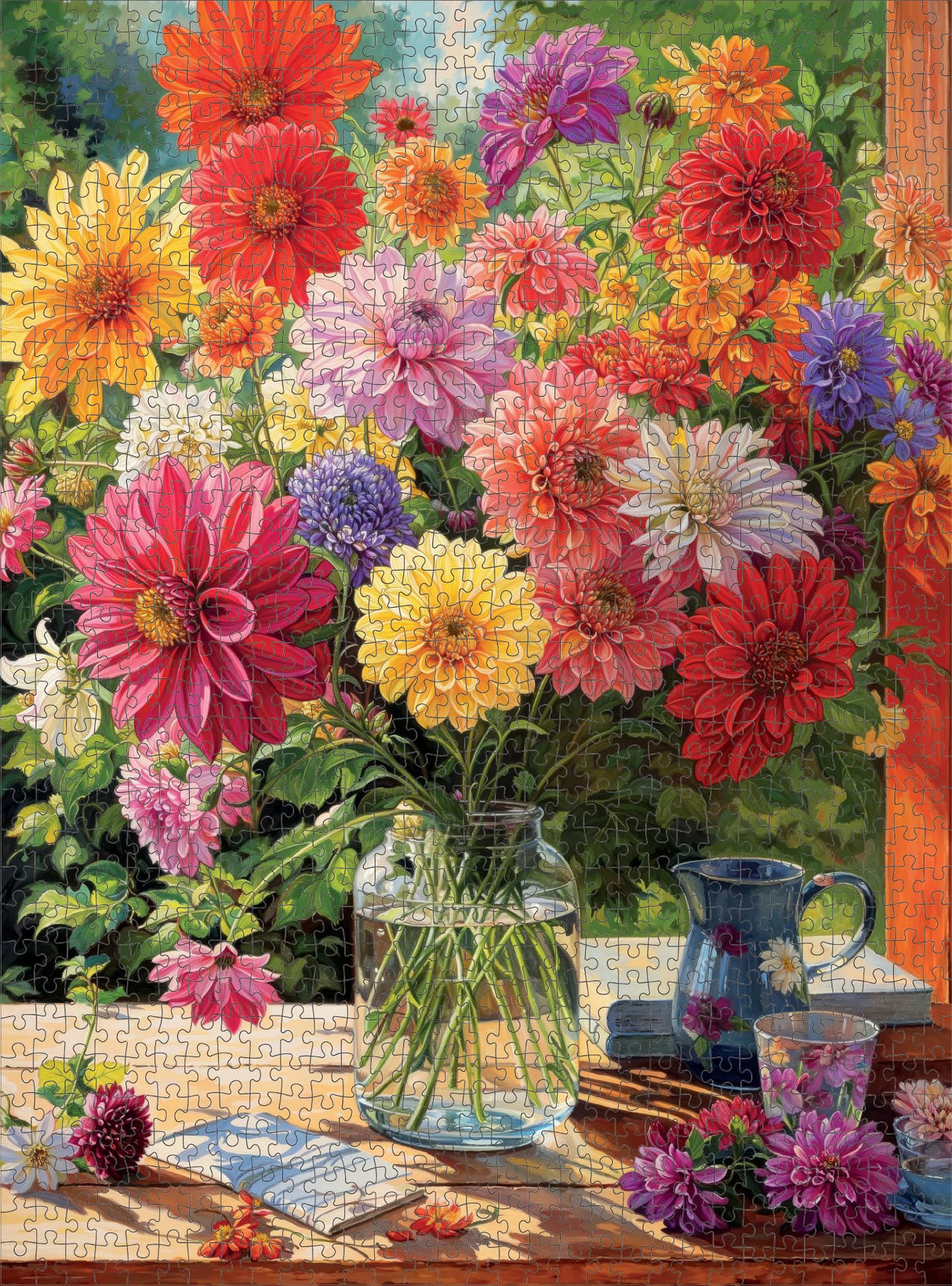 Cross & Glory - Rainbow Dahlia Delight - 1000 Piece Jigsaw Puzzle for Adults | Vibrant Flower Collection | Satin Finish | Challenging & Colorful Art Cross & Glory