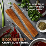 Natural Teak Wood Spatula for Cooking, 12 Inches Flat Wooden Turner, Small Wood Flippers Handmade for Nonstick Cookware Turning Flipping Serving and Scraping. Set of 2 AIUHI