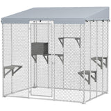 PawHut 79" Large Catio Outdoor Cat Enclosure, Galvanized Steel Outdoor Cat House with 420D Waterproof Canopy for 1-3 Large Cat, Walk-in Cat Cage with Sleeping Box, Jumping Platforms, Silver PawHut