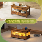 WLIVE Coffee Table, Lift Top Coffee Table with 2 Drawers, Large Storage and Open Shelf, Lift Tabletop for Living Room, Rustic Brown WLIVE