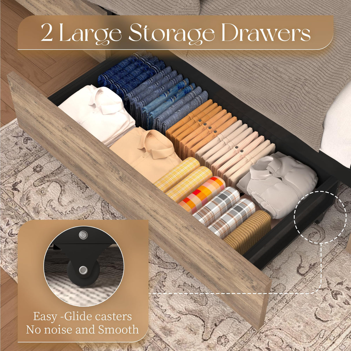 HMYFGD Farmhouse Queen Size Bed Frame with Storage Bookcase Headboard, Wooden Bed with LED Lights, Charging Station, 2 Drawers, Rustic Bed Frame with Sliding Barn Door for Bedroom (Grey Oak, Queen) HMYFGD