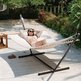 Lazy Daze Hammocks Quilted Fabric Hammock with 12 Feet Stand, 2 People Double Hammock with Stand for Outdoor Indoor Patio Garden Backyard, 450 lbs Capacity, Beige Lazy Daze Hammocks