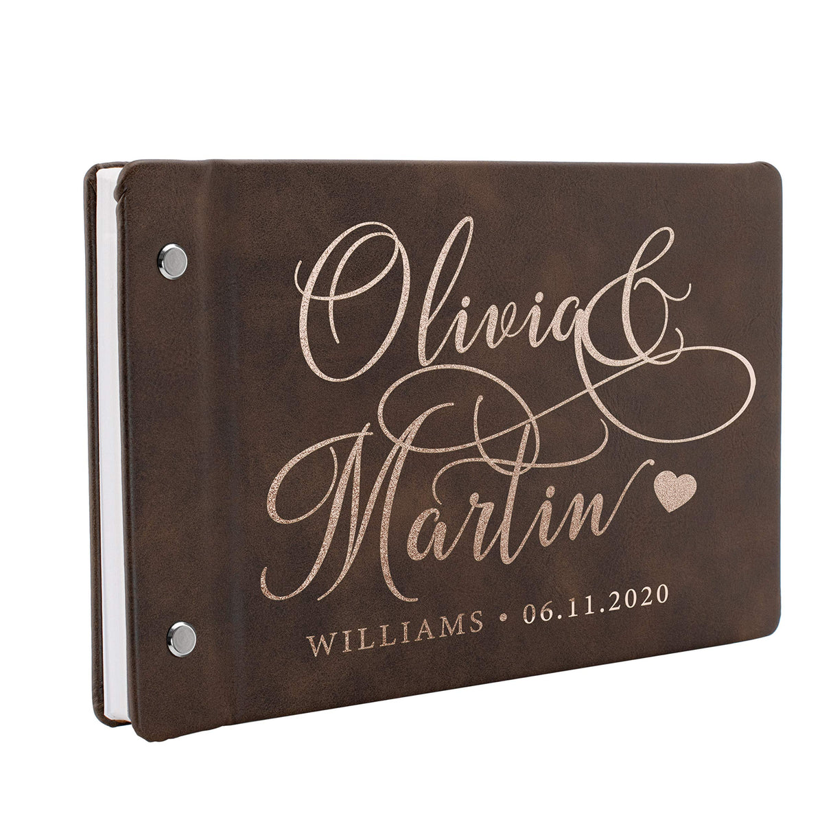 Wedding Guest Book, Personalized Leather Guest Book for Bride and Groom | Rustic | Customized Signing, Registry Book for Visitors, Bridal Shower, Personalized Favors