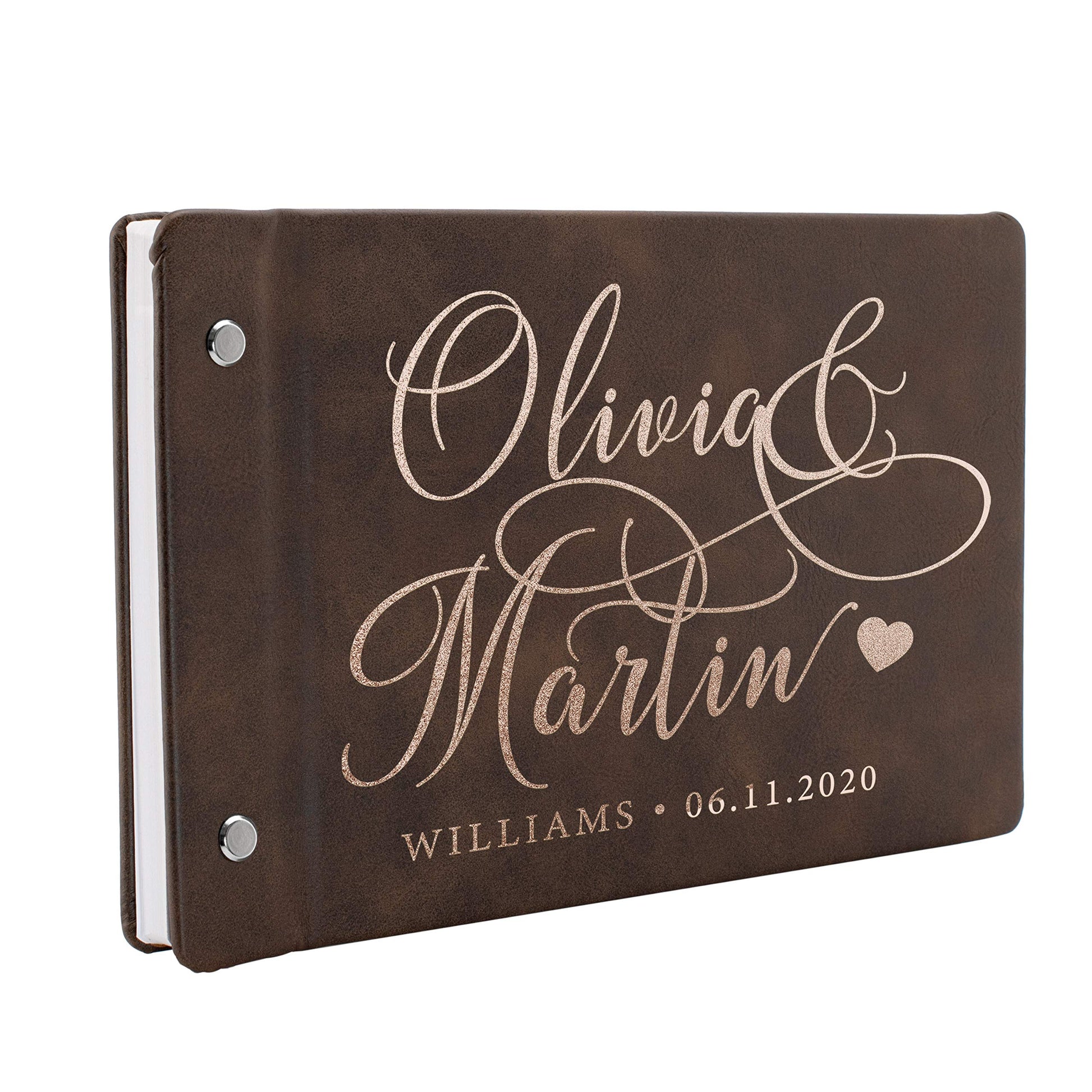 Wedding Guest Book, Personalized Leather Guest Book for Bride and Groom | Rustic | Customized Signing, Registry Book for Visitors, Bridal Shower, - WoodArtSupply