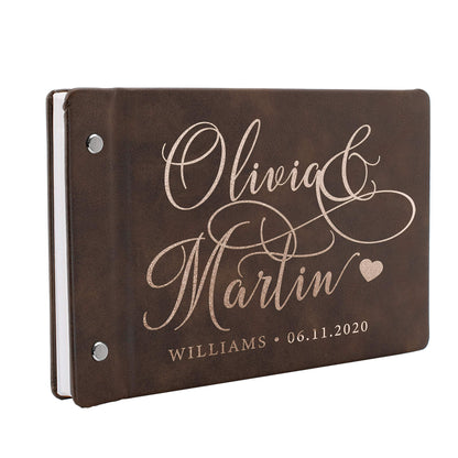 Wedding Guest Book, Personalized Leather Guest Book for Bride and Groom | Rustic | Customized Signing, Registry Book for Visitors, Bridal Shower, - WoodArtSupply