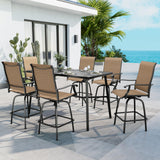 MFSTUDIO Patio Bar Set of 7, Outdoor Bar Height Table and Chairs, 1 x Heavy Duty Metal Slat High Top Bar Table with 6 x Swivel Outdoor Bar Stool, Breathable Textilene Fabric MFSTUDIO
