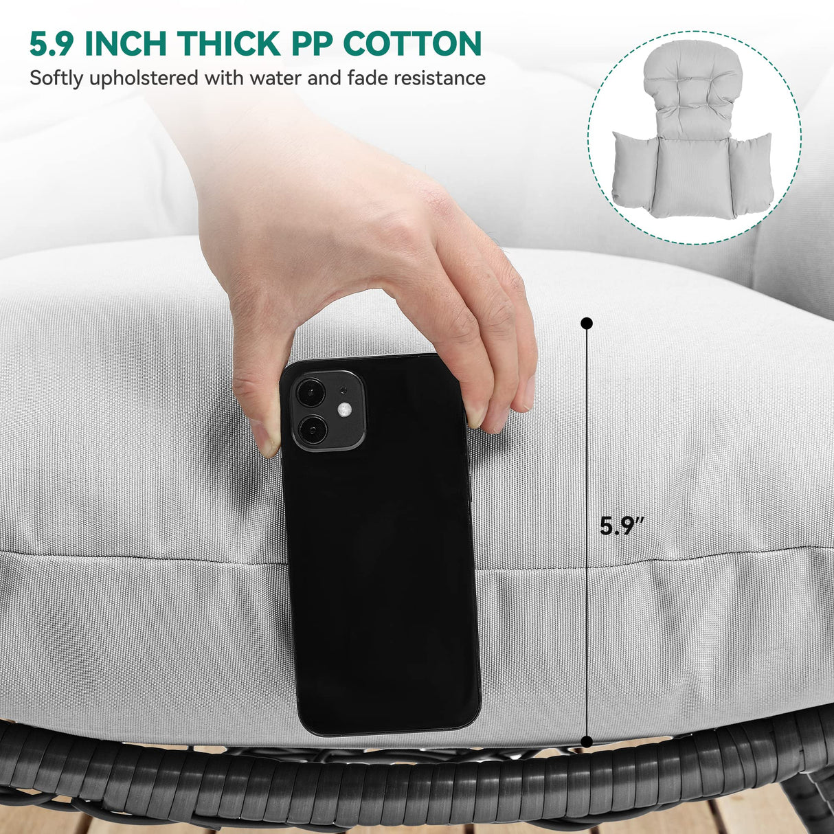 YITAHOME Egg Chair Wicker Outdoor Indoor Oversized Large Lounger with Stand Cushion Leveling Feet Egg Basket Chair 330lbs Capacity for Patio, Garden, Backyard, Balcony-Grey YITAHOME