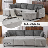Merax Pull-Out Sofa Bed Sleeper Pull Out Sectional Couch with Storage, USB, Cup Holder for Apartment Living Room, Gray Merax