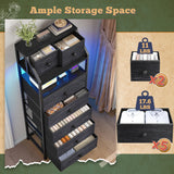 51.2" H Dresser for Bedroom with LED Lights, Night Stand with 7 Drawers, Dressers & Chests of Drawers with Open Wood Shelf, Metal Frame, Bedside Table with Fabric Storage Bins, Black EnHomee