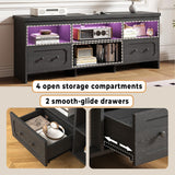 IRONCK TV Stand for 65 Inch TV, 55" LED Entertainment Center with Storage Cabinets, Power Outlets and Open Shelf, Media Console TV Cabinet with Drawers for Living Room, Black IRONCK