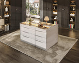 AMERLIFE 47.2" 8 Drawer Dresser with LED Light, Modern High Gloss Chest of Drawers with Glass Tabletop & 2 Six-Grid Jewelry Drawers, for Bedroom, Living Room, Dressing Room, Cream & Grey AMERLIFE