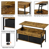 Yaheetech Lift Top Coffee Table with Storage and 2 Fabric Baskets, 41.5 Inch Wooden Raisable Top Coffee Table for Living Room & Office, Rustic Brown Yaheetech