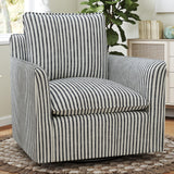 INZOY Swivel Accent Chair, Upholstered Square Chair, Swivel Barrel Reading Chair with Thick Padded Backrest Cushion, Arm Chair for Living Room Bedroom Small Spaces, Blue Stripe INZOY