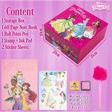 Disney Stitch Notebook Stationery Set Kids Diary DIY Journal Kit and Craft Supplies (Pink Princesses) Disney