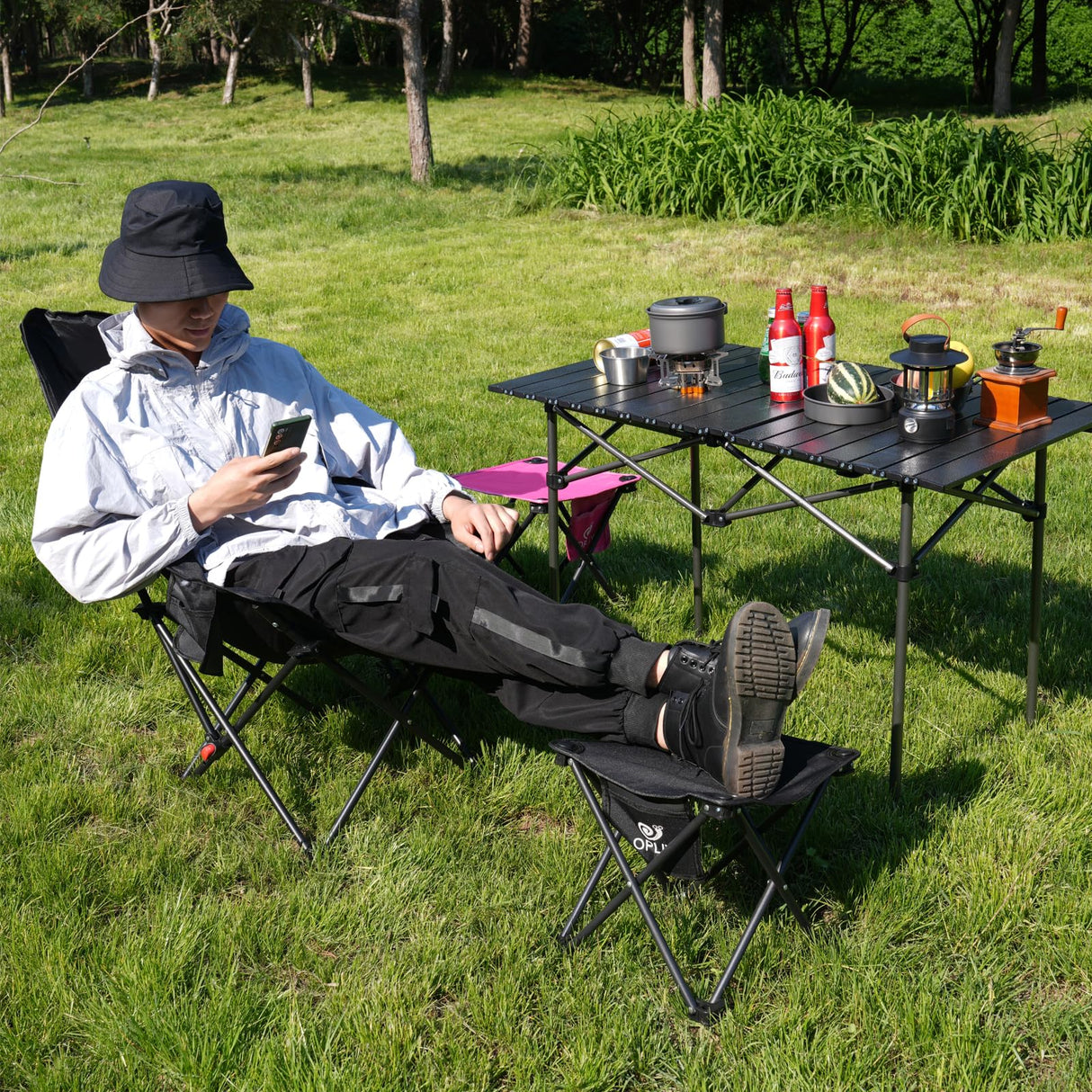 Opliy Camping Stool 2 Pack,13 Inch Portable Folding Stool for Outdoor Gardening and Beach Hiking Fishing,Foot Stool with Carry Bag (Black) Opliy