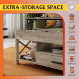 WLIVE Lift Top Coffee Table for Living Room,Coffee Table with Storage,Hidden Compartment and Metal Frame, Central Table for Reception Room,Grey WLIVE