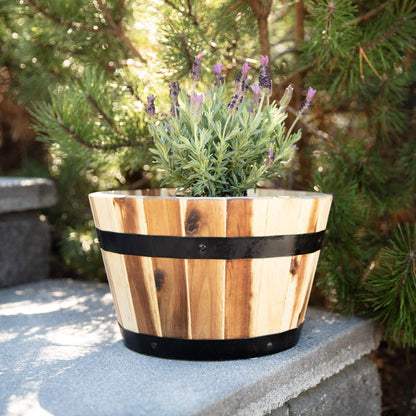 Thirteen Chefs Villa Acacia Round Wooden Farmhouse Planter 11 Inch Plant and Flower Pot for Outdoor Gardens