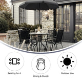 Flash Furniture Nantucket 6 Piece Patio Garden Table Set - Umbrella Table - Set of 4 Black Folding Chairs Flash Furniture