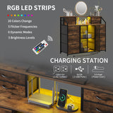 LUMTOK 10 Drawers Dresser, Drawer Dressers with Shelves, Door, Power Strip and LED Lights for Bedroom Living Room, Entryway, Closets (Rustic Brown) LUMTOK