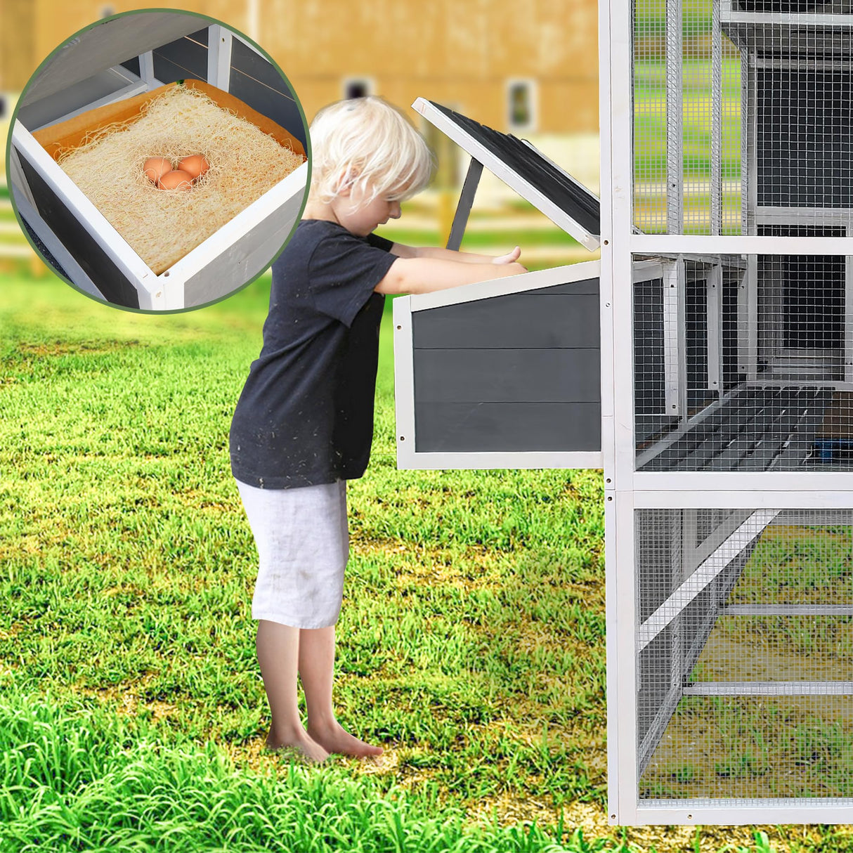 YOPTO 3-Tier Large Wooden Chicken Coop for 8-10 Chickens,Outdoor Walk-in Chicken Coop House with Run&Nesting Boxes,Hen House Poultry Pet Habitat Hutch Cage W/Pull Out Trays&Wire Fencing(95"×80"×83") YOPTO