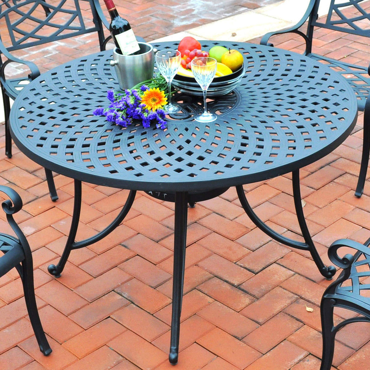 Crosley Furniture Sedona 5-Piece Outdoor Dining Set for 4, 46" Cast Aluminum Round Patio Table and Chairs, Black Crosley Furniture