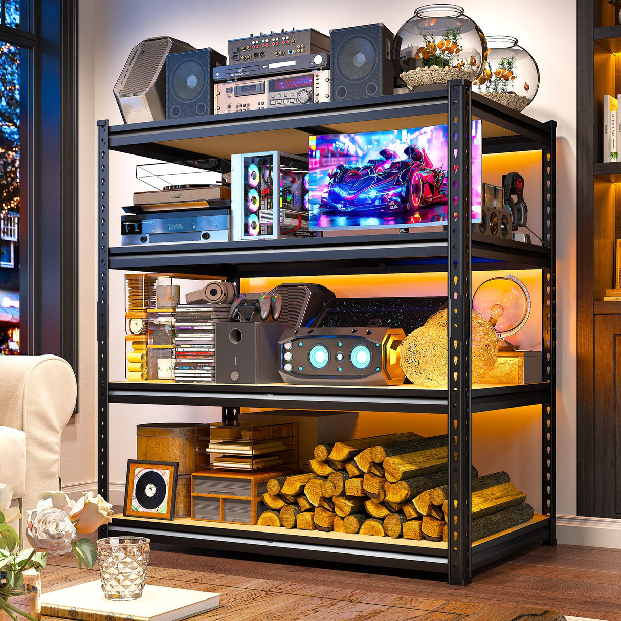 DurayLoly 40" W Garage Shelving, 4 Tier Storage Shelves Load 2000 lbs, Adjustable Garage Shelves, Metal Shelving Unit for Warehouse, Basement, Pantry, 40" Wx 16" D x 60" H, Black DurayLoly