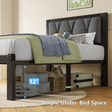 GalnFu Twin Metal Bed Frames, Upholstered Platform Bed Frame with Linen Button Tufted Headboard, No Box Spring Needed, Easy Assembly, Dark Grey GalnFu